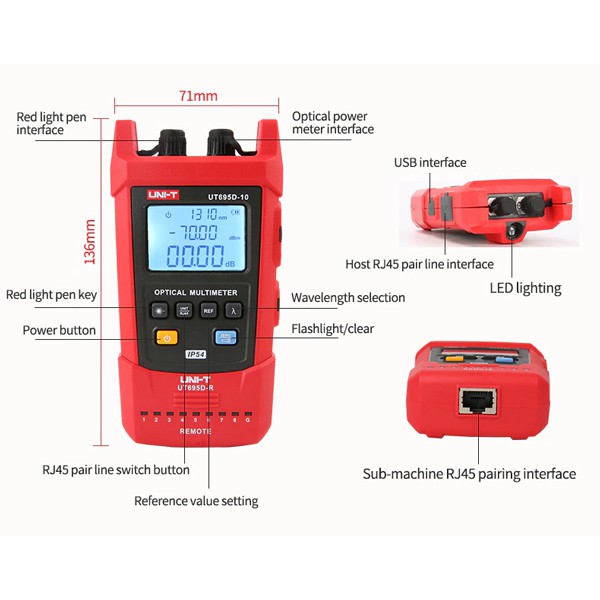 UNI-T πολύμετρο οπτικών ινών UT695D-10, με φακό, 800nm-1700nm, 1050mAh