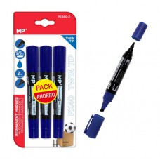MP ανεξίτηλος μαρκαδόρος PE460-1, με 2x μύτες 2/5mm & 2mm, μπλε, 3τμχ