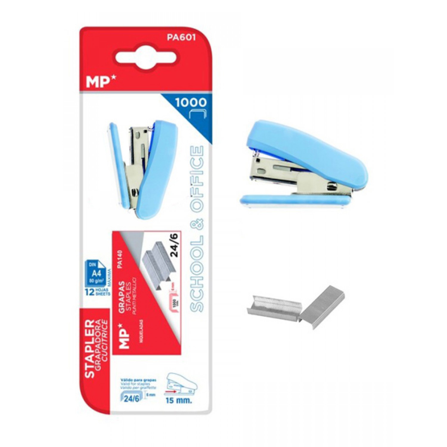 MP mini συρραπτικό με ανταλλακτικά PA601, 24/6, 12 φύλλα, μπλε