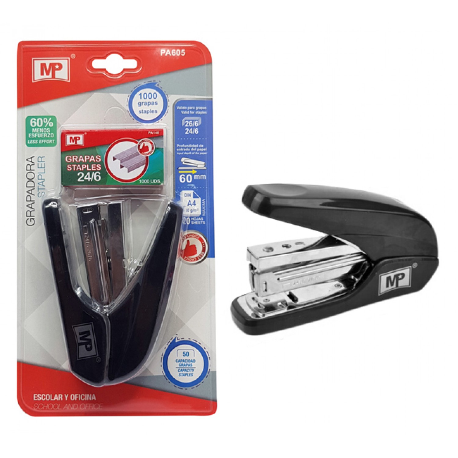 MP συρραπτικό με ανταλλακτικά PA605, 24/6-26/6, 20 φύλλα, μαύρο MP συρραπτικό με ανταλλακτικά PA605, 24/6-26/6, 20 φύλλα, μαύρο