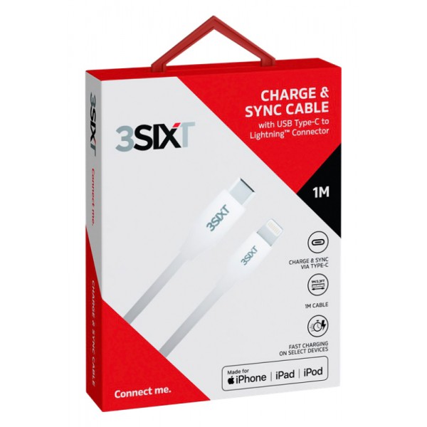 3SIXT καλώδιο USB Type-C σε Lightning 3S-1378, 60W, 1m, λευκό 3SIXT καλώδιο USB Type-C σε Lightning 3S-1378, 60W, 1m, λευκό