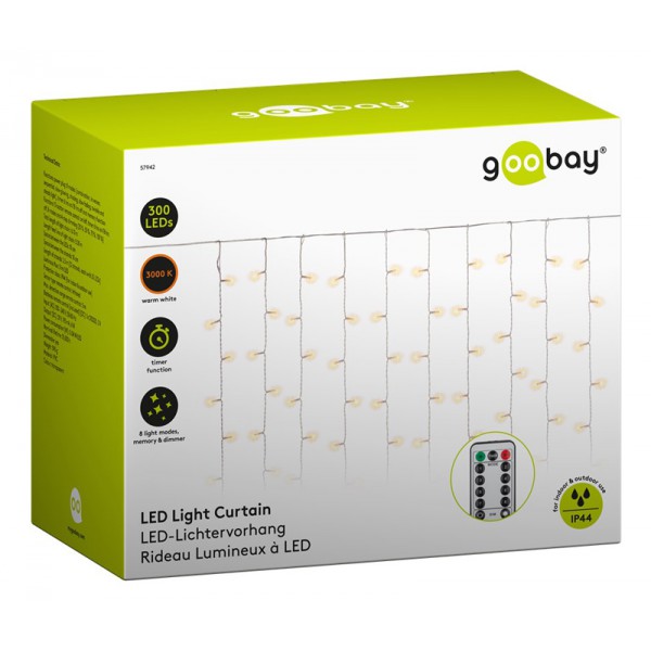 GOOBAY LED λαμπάκια κουρτίνα 57942, 3000K, 6.1m, IP44, 31V, 300 LED GOOBAY LED λαμπάκια κουρτίνα 57942, 3000K, 6.1m, IP44, 31V, 300 LED