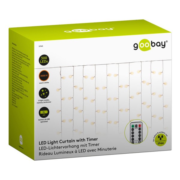 GOOBAY LED λαμπάκια κουρτίνα 57943, 3000K, 4.1m, IP44, USB, 300 LED GOOBAY LED λαμπάκια κουρτίνα 57943, 3000K, 4.1m, IP44, USB, 300 LED