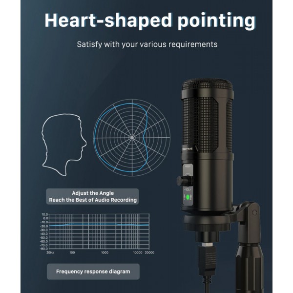 CABLETIME πυκνωτικό μικρόφωνο MP01-AB, με αντιανέμιο & τρίποδα, USB CABLETIME πυκνωτικό μικρόφωνο MP01-AB, με αντιανέμιο & τρίποδα, USB