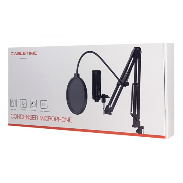 CABLETIME πυκνωτικό μικρόφωνο MP02-AB, με pop φίλτρο & αντιανέμιο, USB CABLETIME πυκνωτικό μικρόφωνο MP02-AB, με pop φίλτρο & αντιανέμιο, USB