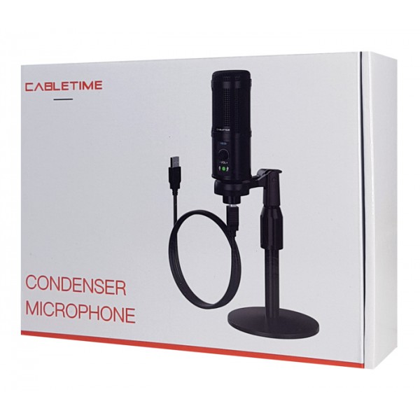 CABLETIME πυκνωτικό μικρόφωνο MP03-AB, με αντιανέμιο & τρίποδα, USB CABLETIME πυκνωτικό μικρόφωνο MP03-AB, με αντιανέμιο & τρίποδα, USB