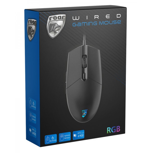 ROAR ενσύρματο gaming ποντίκι RR-0012, oπτικό, 6400DPI, 6 πλήκτρα, μαύρο ROAR ενσύρματο gaming ποντίκι RR-0012, oπτικό, 6400DPI, 6 πλήκτρα, μαύρο