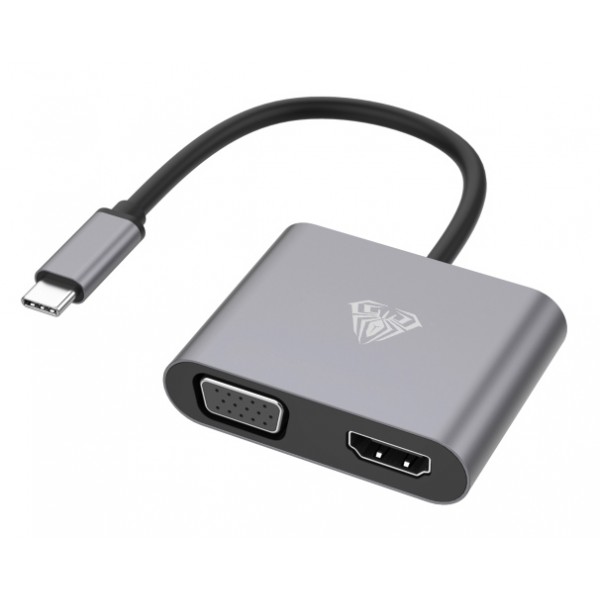 AULA αντάπτορας USB Type-C σε HDMI & VGA UC-901, 4K & 2K, γκρι AULA αντάπτορας USB Type-C σε HDMI & VGA UC-901, 4K & 2K, γκρι