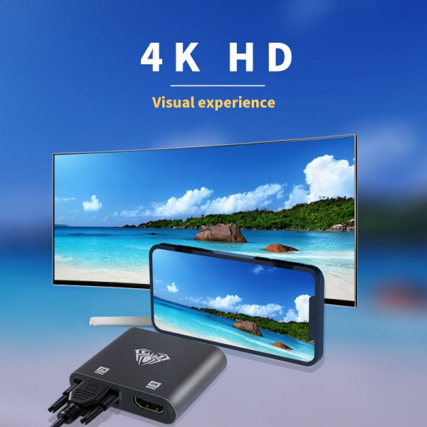 AULA αντάπτορας USB Type-C σε HDMI & VGA UC-901, 4K & 2K, γκρι AULA αντάπτορας USB Type-C σε HDMI & VGA UC-901, 4K & 2K, γκρι