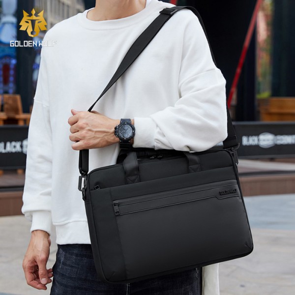 GOLDEN WOLF τσάντα ώμου GW00012, με θήκη laptop 15.6", 12L, μαύρη