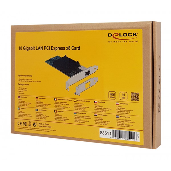 DELOCK κάρτα επέκτασης PCIe x8 σε RJ45, 10 Gbps, low profile