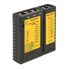 DELOCK tester καλωδίων 86107, RJ45, RJ12, PoE, μαύρο
