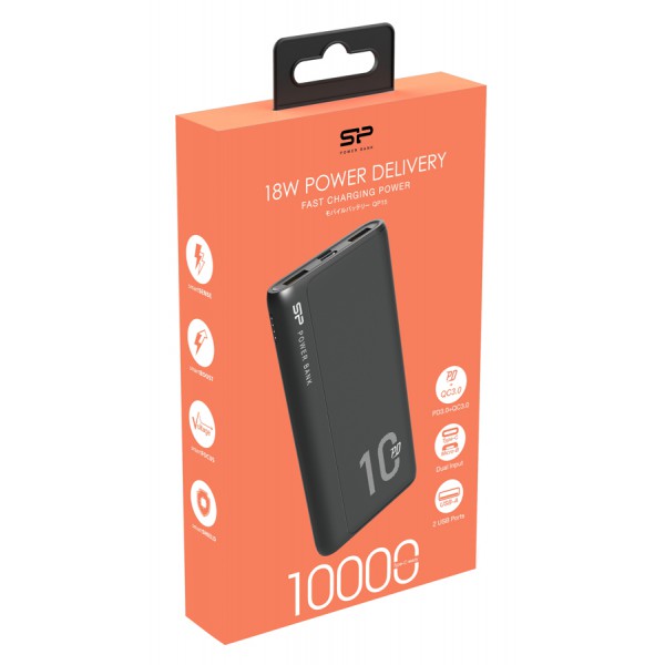 SILICON POWER power bank QP15, 10000mAh, 2x USB & USB Type-C, 3A, μαύρο SILICON POWER power bank QP15, 10000mAh, 2x USB & USB Type-C, 3A, μαύρο