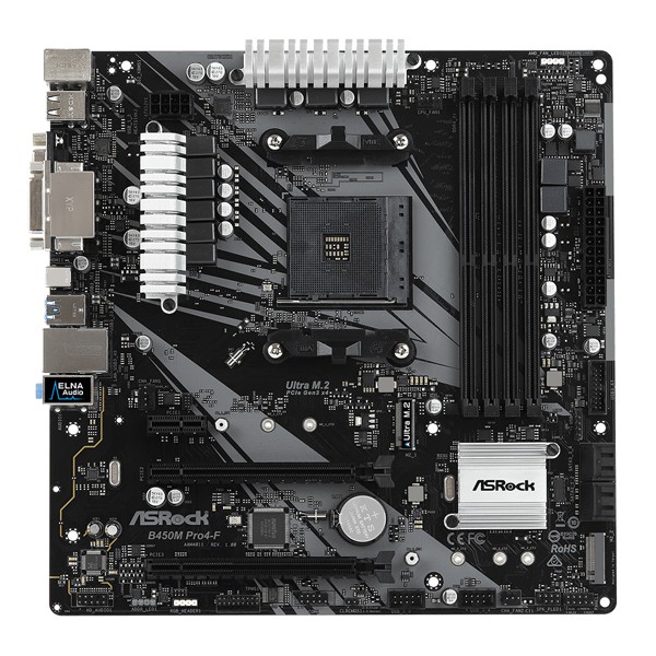 ASROCK μητρική B450M PRO4-F R2.0, 2x DDR4, AM4, USB 3.2, mATX