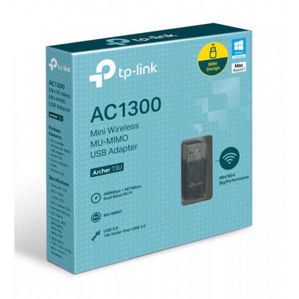 TP-LINK USB αντάπτορας δικτύου Archer T3U, AC1300, MU-MIMO, Ver. 1.0
