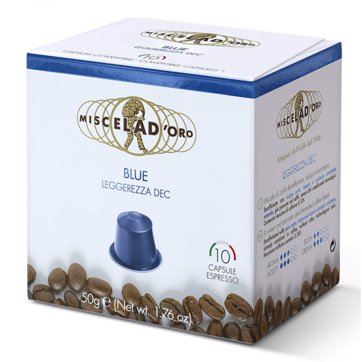MISCELA D'ORO κάψουλες espresso Blue Leggerezza Dec για Nespresso, 10τμχ MISCELA D'ORO κάψουλες espresso Blue Leggerezza Dec για Nespresso, 10τμχ