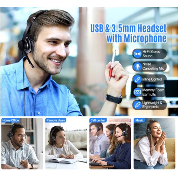 MPOW headset HC6, μικρόφωνο με noise canceling, 3.5mm & USB, μαύρο-ασημί