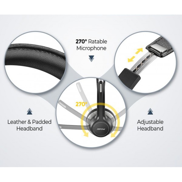 MPOW headset HC6, μικρόφωνο με noise canceling, 3.5mm & USB, μαύρο-ασημί