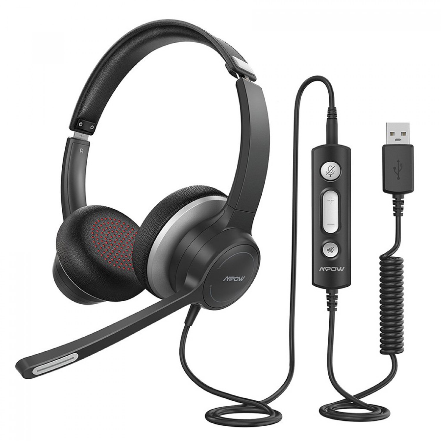 MPOW headset HC6, μικρόφωνο με noise canceling, 3.5mm & USB, μαύρο-ασημί