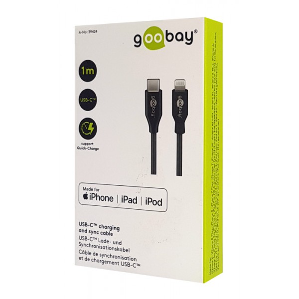 GOOBAY καλώδιο USB Type-C σε Lightning 39424, 1m, μαύρο GOOBAY καλώδιο USB Type-C σε Lightning 39424, 1m, μαύρο