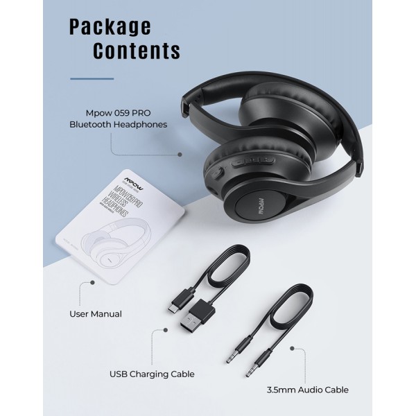 MPOW headphones 059 Lite BH451B, wireless & wired, BT 5.0, μαύρα MPOW headphones 059 Lite BH451B, wireless & wired, BT 5.0, μαύρα