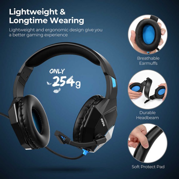 MPOW gaming headset BMBH414ARSD LED, multiplatform, 3.5mm, μαύρο-κόκκινο