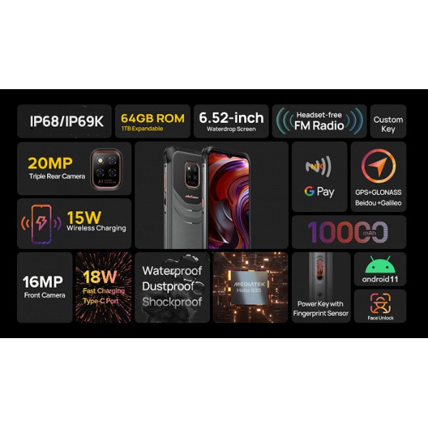 ULEFONE smartphone Power Armor 14, 6.52", 4/64GB, Android 11, μαύρο