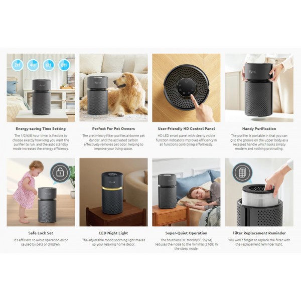 KYVOL καθαριστής αέρα Vigoair EA320, true HEPA, LED, 4 ταχύτητες, γκρι