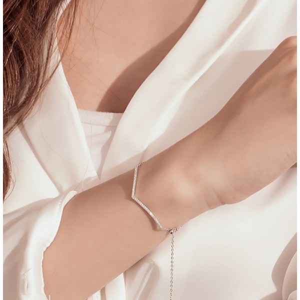 BAMOER βραχιόλι SCB137 σε σχήμα V, με κυβική ζιρκόνια, ασήμι 925, ασημί BAMOER βραχιόλι SCB137 σε σχήμα V, με κυβική ζιρκόνια, ασήμι 925, ασημί