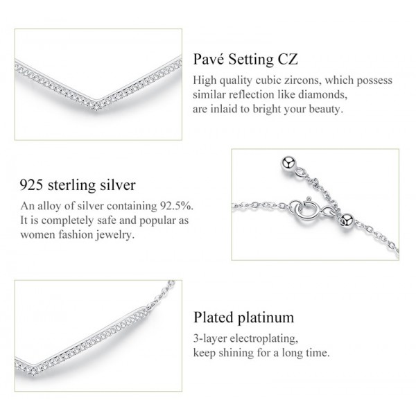 BAMOER βραχιόλι SCB137 σε σχήμα V, με κυβική ζιρκόνια, ασήμι 925, ασημί BAMOER βραχιόλι SCB137 σε σχήμα V, με κυβική ζιρκόνια, ασήμι 925, ασημί