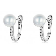 BAMOER σκουλαρίκια κρίκος SCE1288 με κυβική ζιρκόνια & πέρλα, ασήμι 925