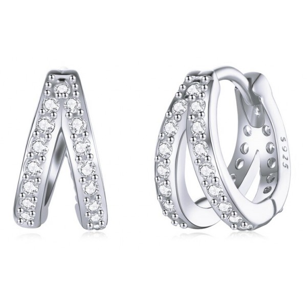 BAMOER σκουλαρίκια διπλοί κρίκοι SCE1187-A, κυβική ζιρκόνια, ασήμι 925 BAMOER σκουλαρίκια διπλοί κρίκοι SCE1187-A, κυβική ζιρκόνια, ασήμι 925