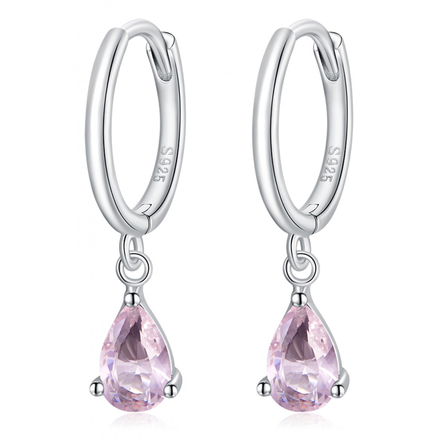 BAMOER σκουλαρίκια κρίκος SCE1018 με ροζ κυβική ζιρκόνια, ασήμι 925