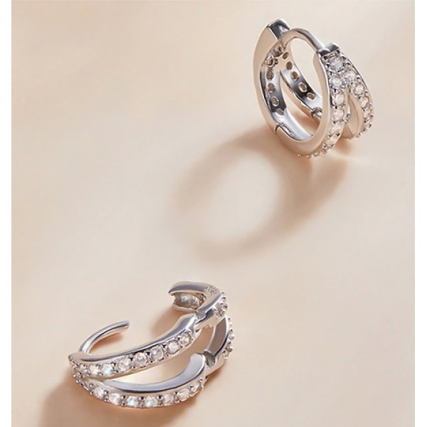 BAMOER σκουλαρίκια διπλοί κρίκοι SCE1187-A, κυβική ζιρκόνια, ασήμι 925 BAMOER σκουλαρίκια διπλοί κρίκοι SCE1187-A, κυβική ζιρκόνια, ασήμι 925