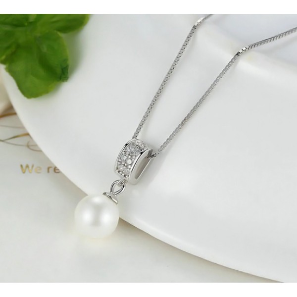 BAMOER κολιέ SCN030 με λευκή πέρλα & κυβική ζιρκόνια, ασήμι 925, ασημί BAMOER κολιέ SCN030 με λευκή πέρλα & κυβική ζιρκόνια, ασήμι 925, ασημί