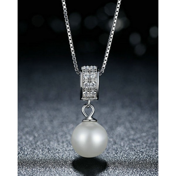 BAMOER κολιέ SCN030 με λευκή πέρλα & κυβική ζιρκόνια, ασήμι 925, ασημί BAMOER κολιέ SCN030 με λευκή πέρλα & κυβική ζιρκόνια, ασήμι 925, ασημί