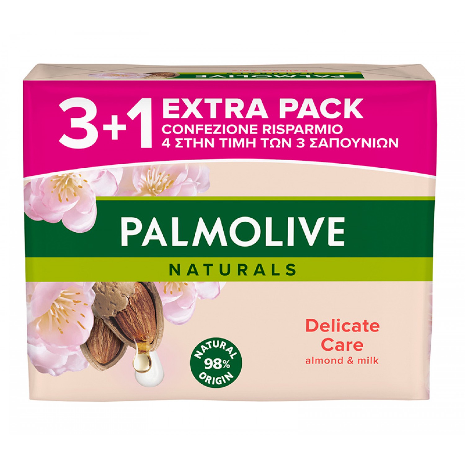 PALMOLIVE σαπούνι Delicate Care, με αμύγδαλο & γάλα, 4x 90g PALMOLIVE σαπούνι Delicate Care, με αμύγδαλο & γάλα, 4x 90g