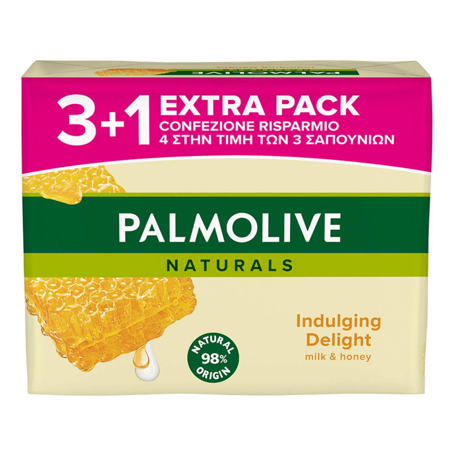 PALMOLIVE σαπούνι Indulging Delight, με γάλα & μέλι, 4x 90g PALMOLIVE σαπούνι Indulging Delight, με γάλα & μέλι, 4x 90g