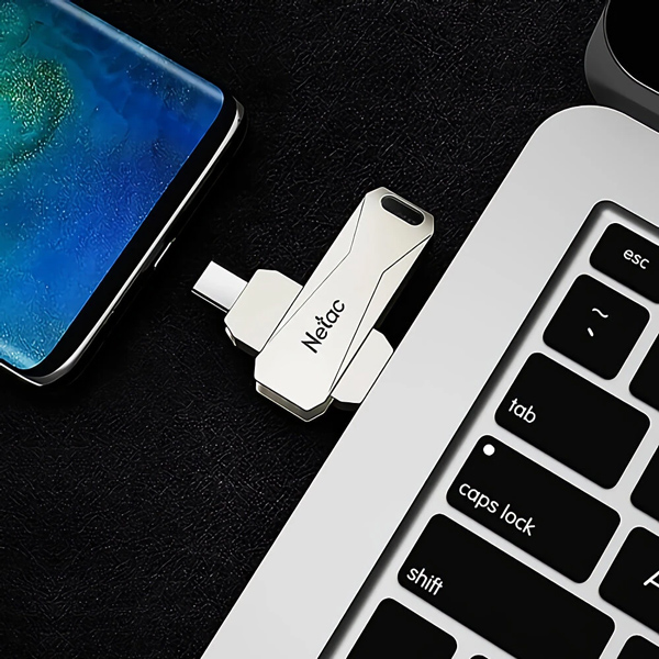 NETAC USB Flash Drive U782C, 64GB, USB 3.0 & USB Type-C, OTG, ασημί