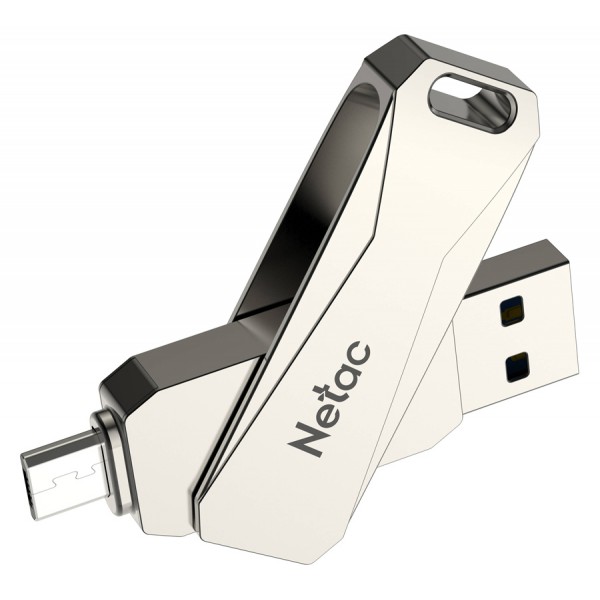 NETAC USB Flash Drive U381, 32GB, USB 3.0 & Micro USB, OTG, ασημί