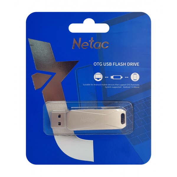 NETAC USB Flash Drive U381, 32GB, USB 3.0 & Micro USB, OTG, ασημί