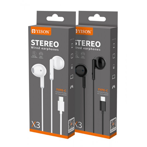 YISON earphones με μικρόφωνο X3, Type-C, 1.2m, μαύρα YISON earphones με μικρόφωνο X3, Type-C, 1.2m, μαύρα