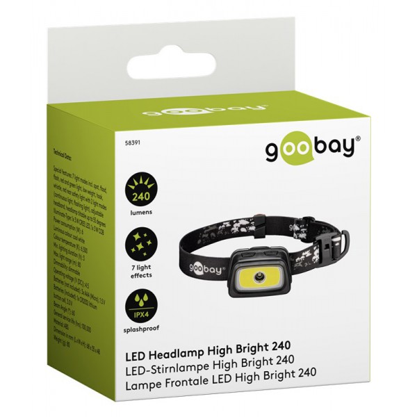 GOOBAY φακός κεφαλής 58391 με 7 λειτουργίες, 240lm, IPX4, 80m, μαύρος