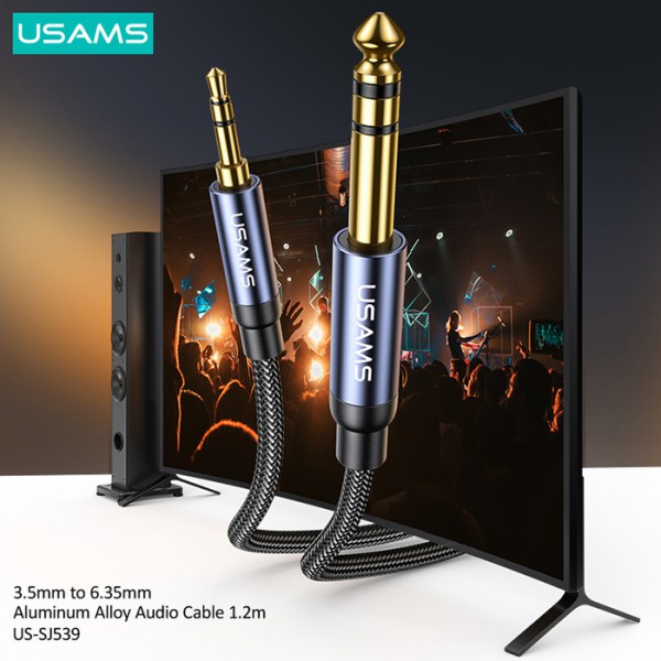 USAMS καλώδιο 3.5mm σε 6.35mm US-SJ539, gold-plated, 1.2m, μπλε USAMS καλώδιο 3.5mm σε 6.35mm US-SJ539, gold-plated, 1.2m, μπλε