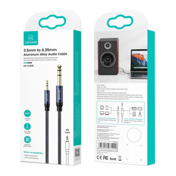 USAMS καλώδιο 3.5mm σε 6.35mm US-SJ539, gold-plated, 1.2m, μπλε USAMS καλώδιο 3.5mm σε 6.35mm US-SJ539, gold-plated, 1.2m, μπλε