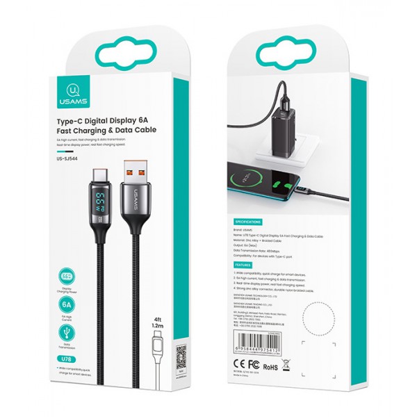 USAMS καλώδιο USB Type-C σε USB US-SJ544, 6A, 1.2m, μαύρο