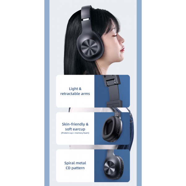 USAMS headphones YX05, wireless & wired, BT 5.0, μπαταρία 1200mAh, μαύρα USAMS headphones YX05, wireless & wired, BT 5.0, μπαταρία 1200mAh, μαύρα