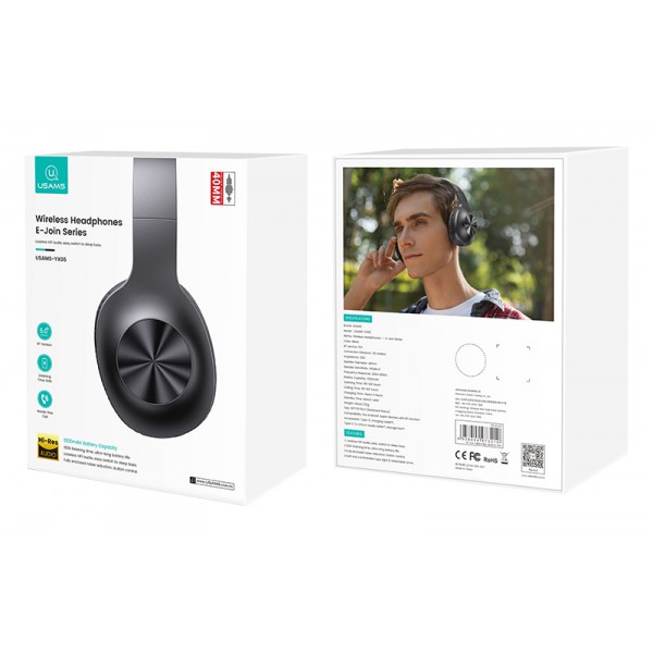 USAMS headphones YX05, wireless & wired, BT 5.0, μπαταρία 1200mAh, μαύρα USAMS headphones YX05, wireless & wired, BT 5.0, μπαταρία 1200mAh, μαύρα