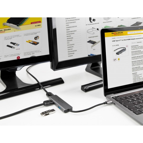 DELOCK docking station 87780, 3 θυρών, USB-C σύνδεση, 4K, MST, γκρι DELOCK docking station 87780, 3 θυρών, USB-C σύνδεση, 4K, MST, γκρι