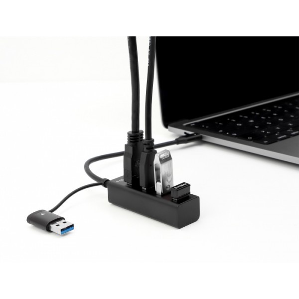 DELOCK USB hub 63828, 4x θυρών, 5Gbps, USB & USB-C σύνδεση, μαύρο